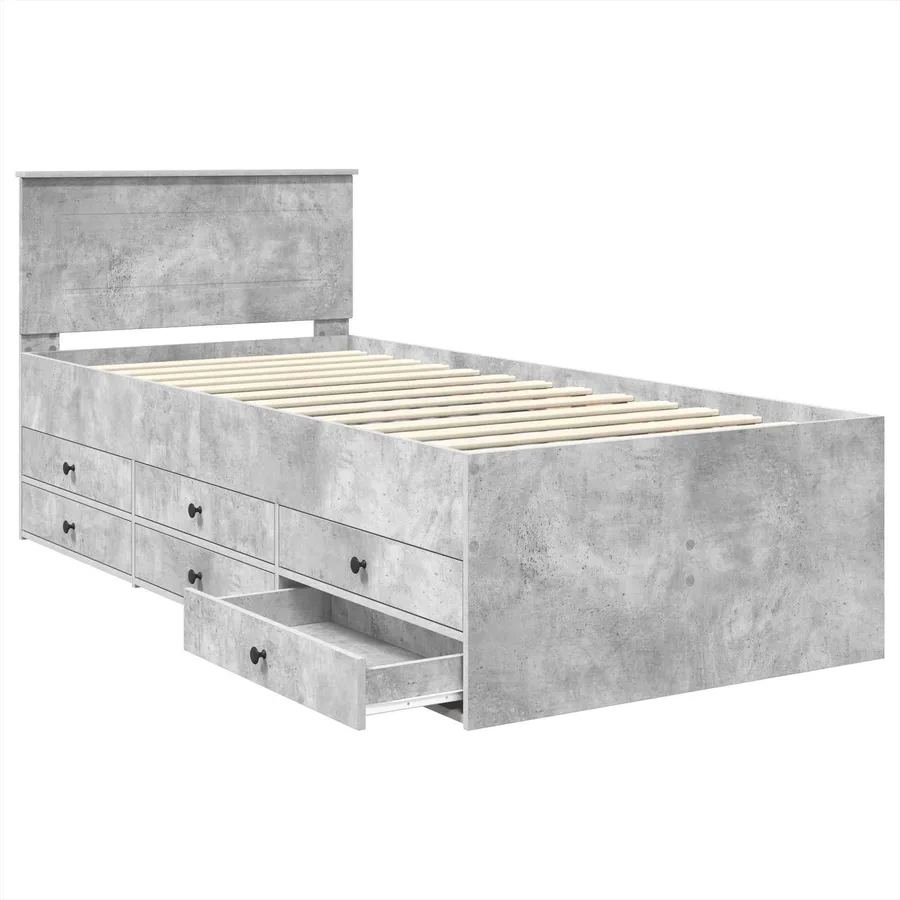 Lit d'appoint Gris béton et noir 90 x 190 cm Bois d'ingénierie - 5