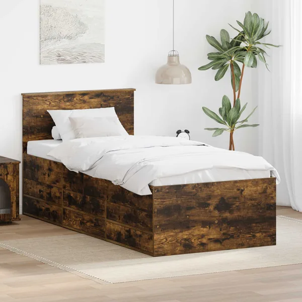 Lit d'appoint Chêne fumé et noir 90 x 200 cm Bois d'ingénierie