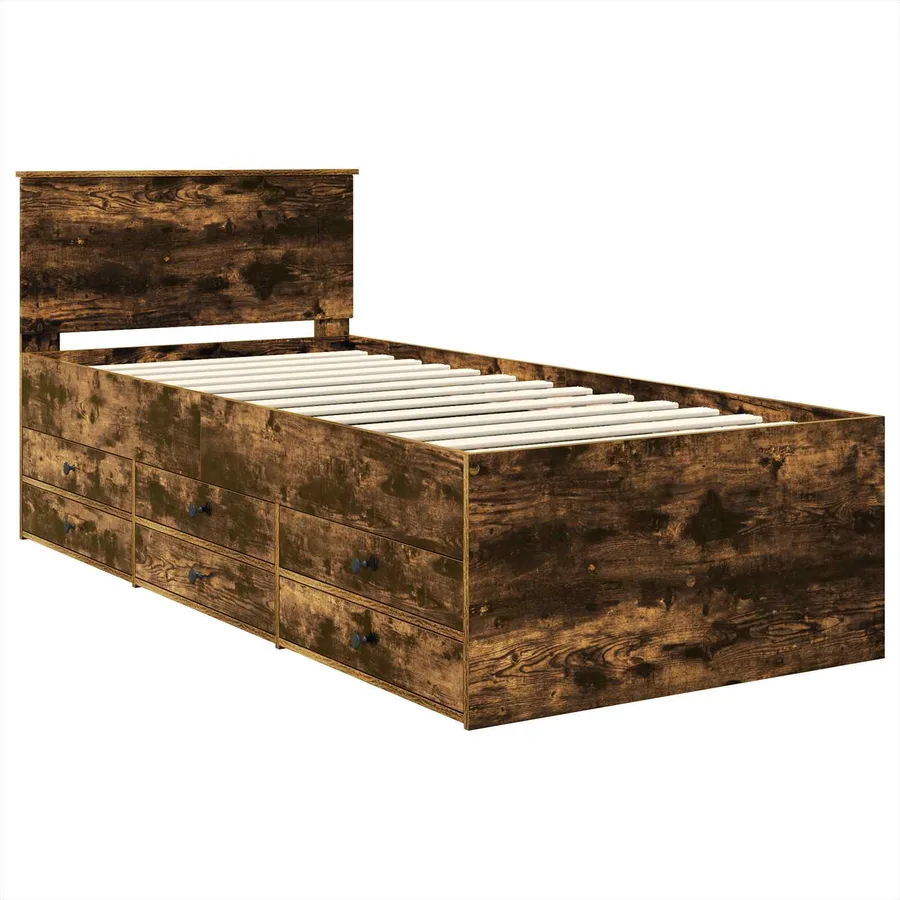 Lit d'appoint Chêne fumé et noir 90 x 200 cm Bois d'ingénierie - 4