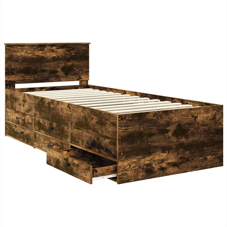 Lit d'appoint Chêne fumé et noir 90 x 200 cm Bois d'ingénierie - 5