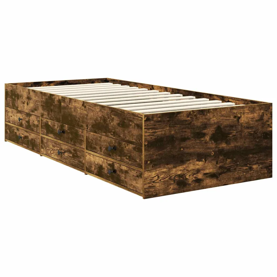 Lit d'appoint Chêne fumé et noir 90 x 200 cm Bois d'ingénierie - 6