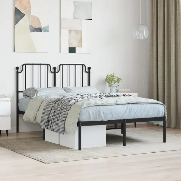 Cadre de lit métal sans matelas avec tête de lit noir 120x200cm
