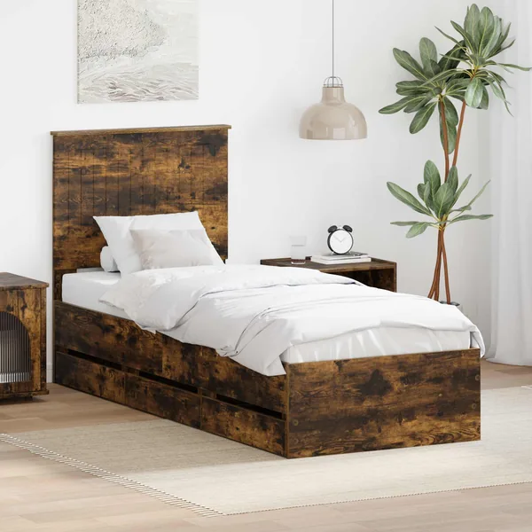 Cadre de lit avec tiroir Chêne fumé 75 x 190 cm Bois Ingénierie