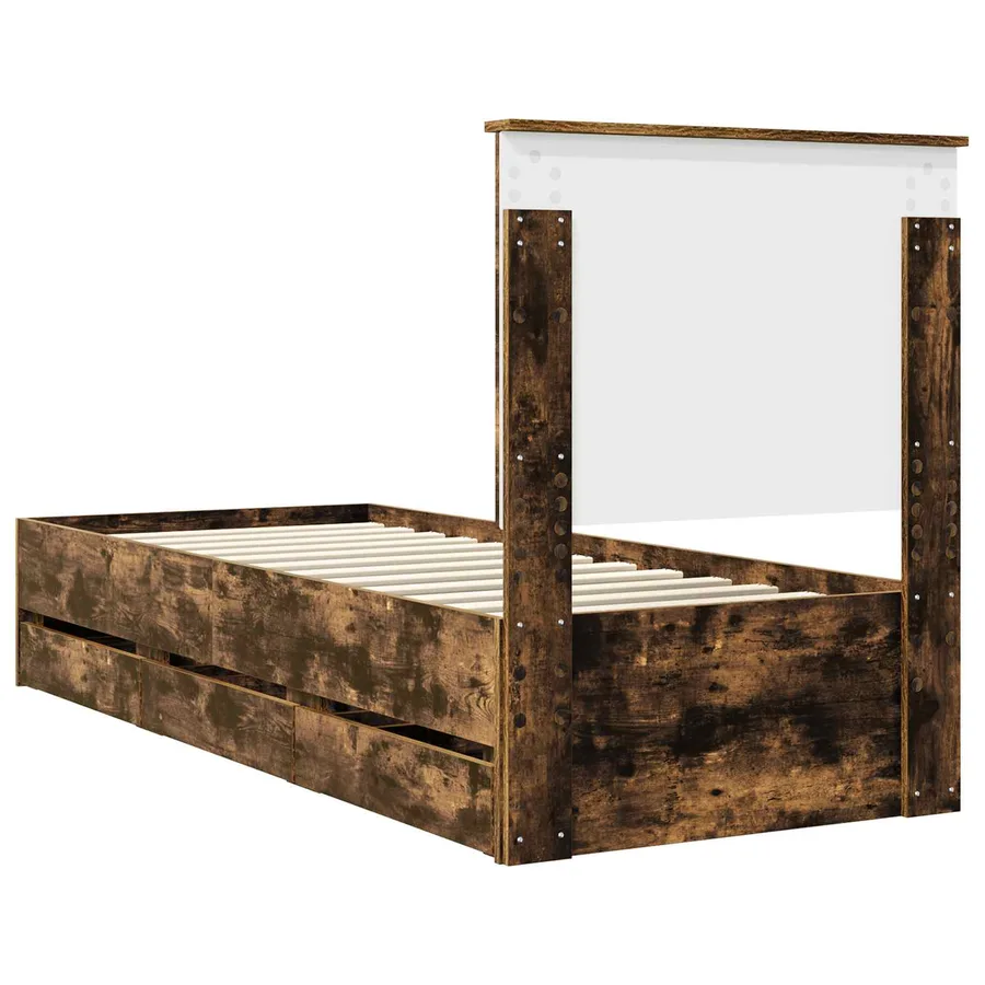 Cadre de lit avec tiroir Chêne fumé 75 x 190 cm Bois Ingénierie - 10