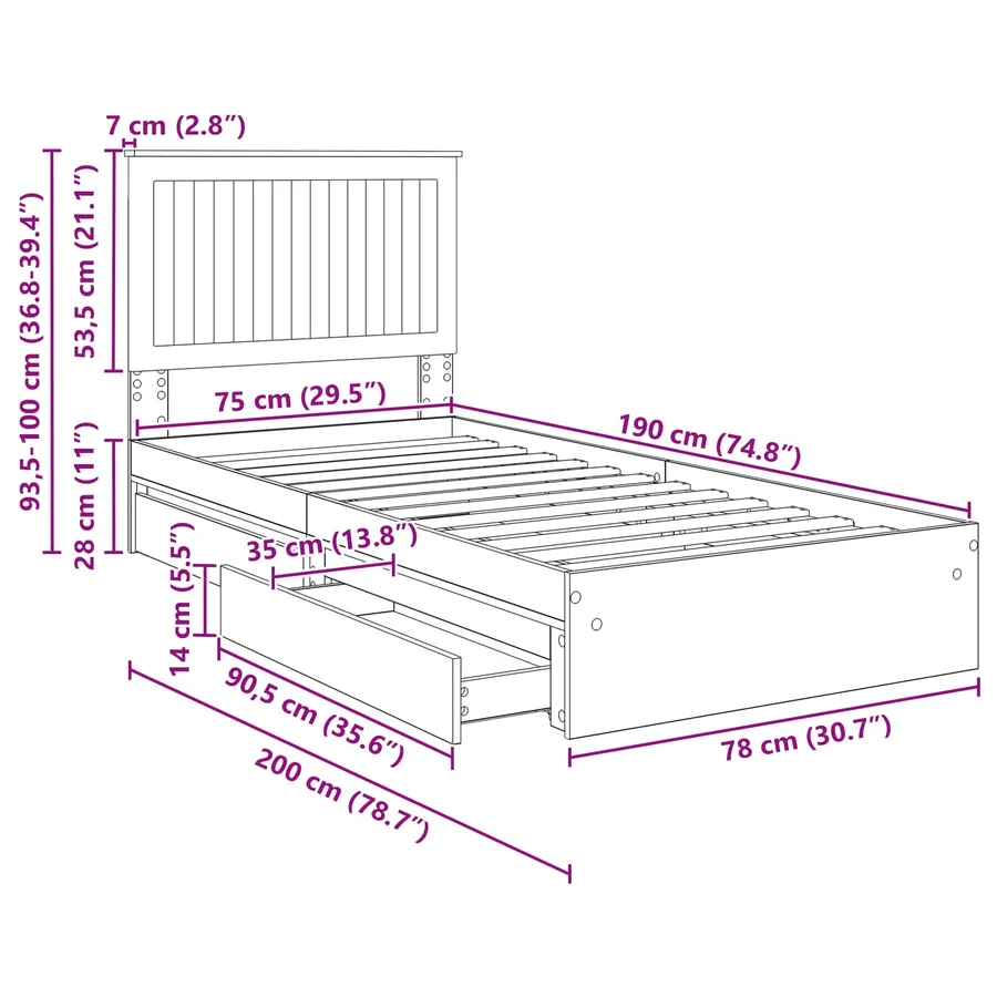 Lit de Rangement Gris Sonoma 75 x 190 cm Bois d'ingénierie - 14