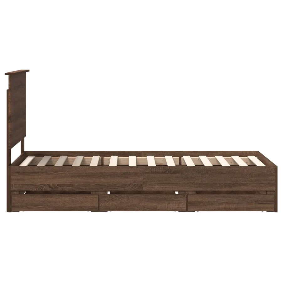 Cadre de lit avec tiroir Chêne brun 75 x 190 cm Bois Ingénierie - 9