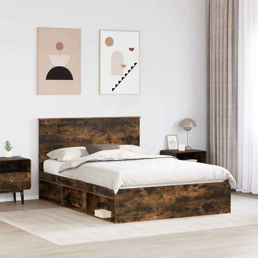 Cadre de lit Chêne fumé 135 x 190 cm Bois de pin massif - 3