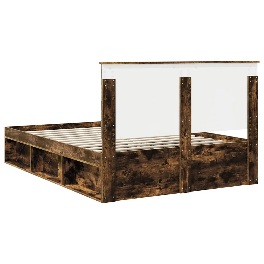Cadre de lit Chêne fumé 135 x 190 cm Bois de pin massif - 9