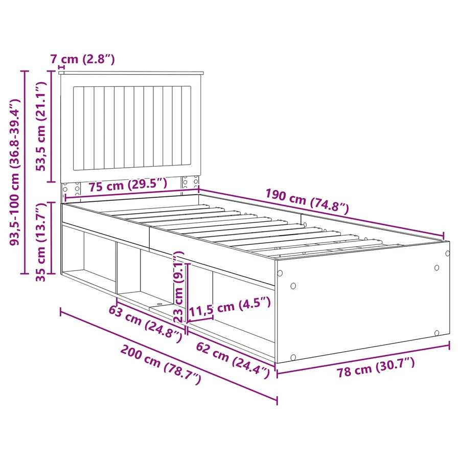 Cadre de lit Chêne Sonoma 75 x 190 cm Bois de pin massif - 13