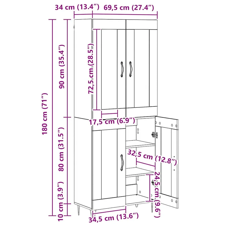 Haut Armoire Bois Ancien 69,5 x 34 x 180 cm Bois d'ingénierie - 15