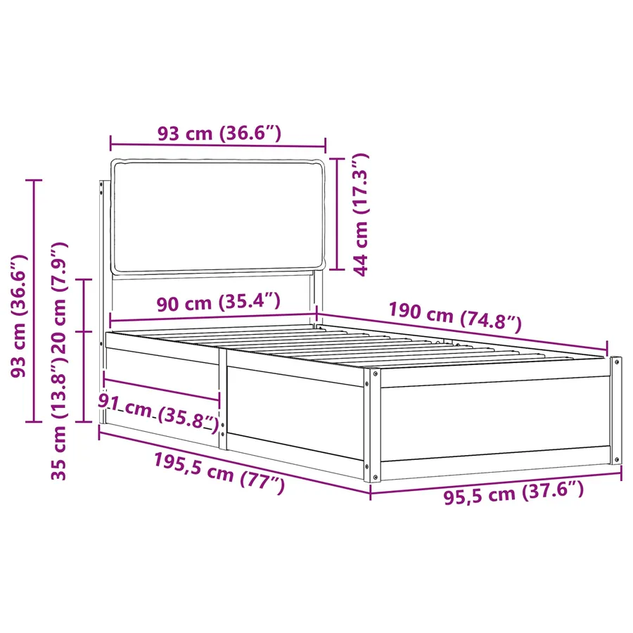 Cadre de lit avec tête de lit rembourrée Taupe 90 x 190 cm - 11