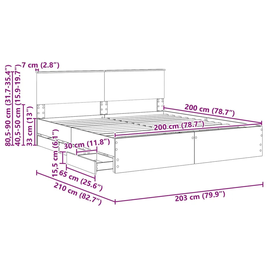 Cadre de lit Chêne Sonoma 200 x 200 cm Bois Ingénierie - 14
