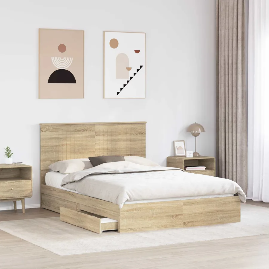 Lit de Rangement Chêne Sonoma 135 x 190 cm Bois d'ingénierie - 3