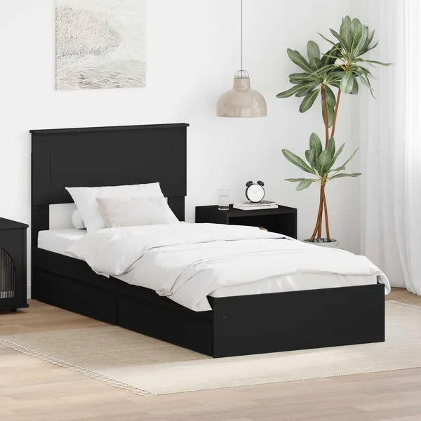 Lit de Rangement avec tiroir Noir 90 x 190 cm Bois d'ingénierie