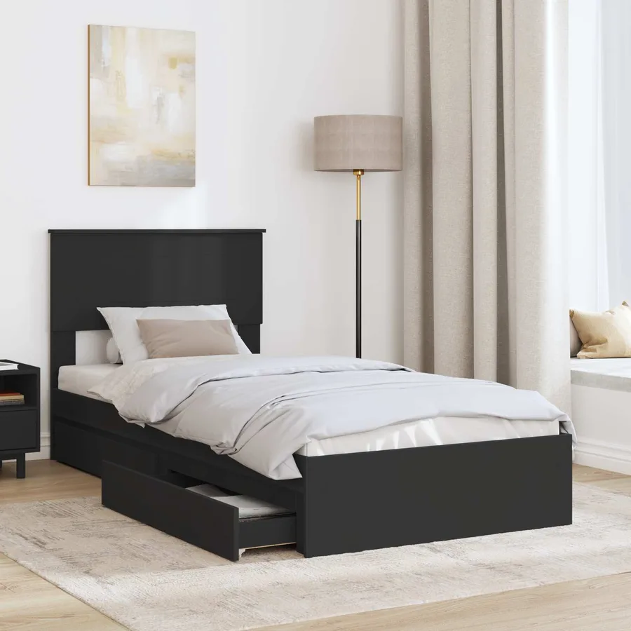 Lit de Rangement avec tiroir Noir 90 x 190 cm Bois d'ingénierie - 3