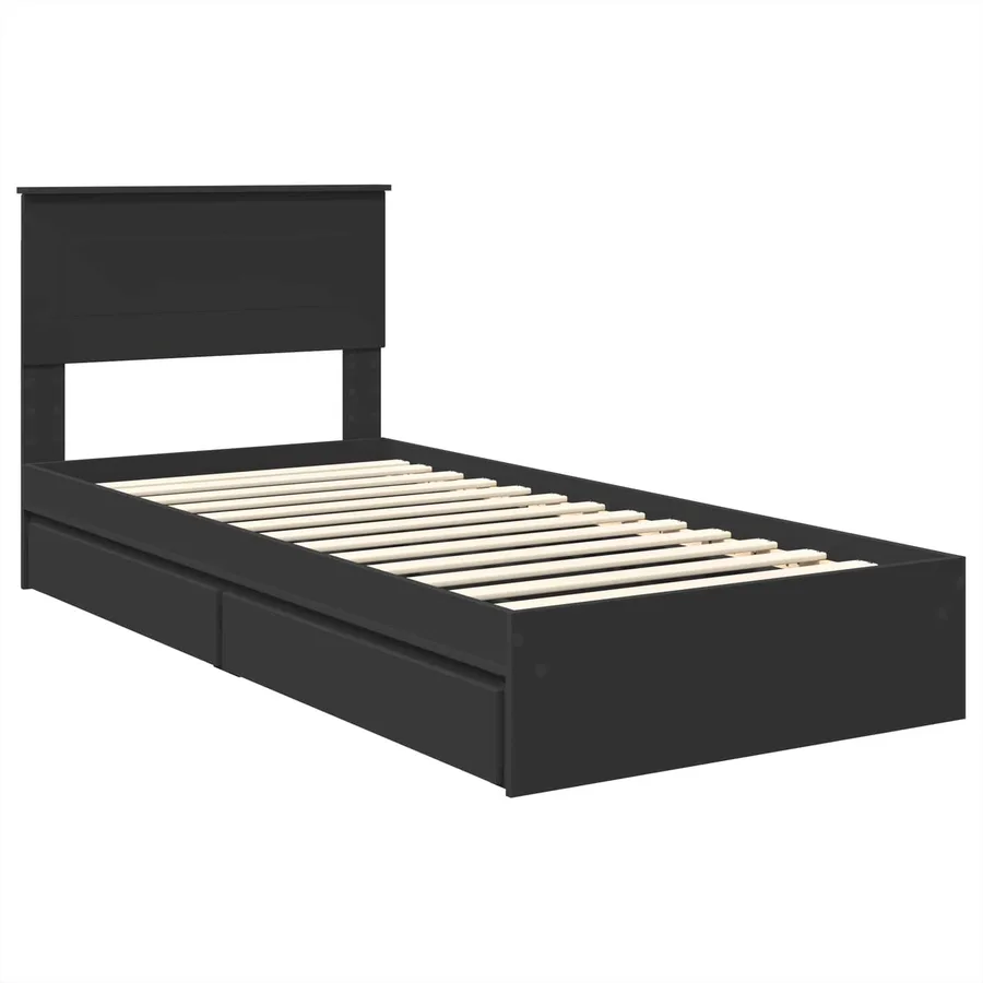 Lit de Rangement avec tiroir Noir 90 x 190 cm Bois d'ingénierie - 4