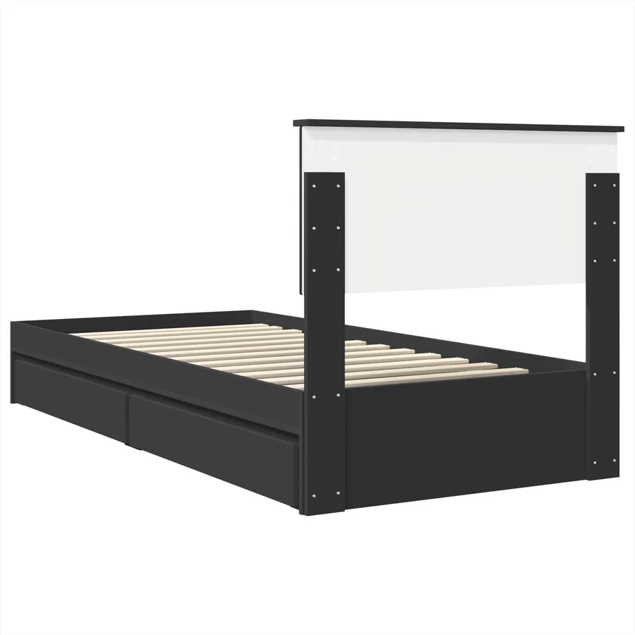 Lit de Rangement avec tiroir Noir 90 x 190 cm Bois d'ingénierie - 8
