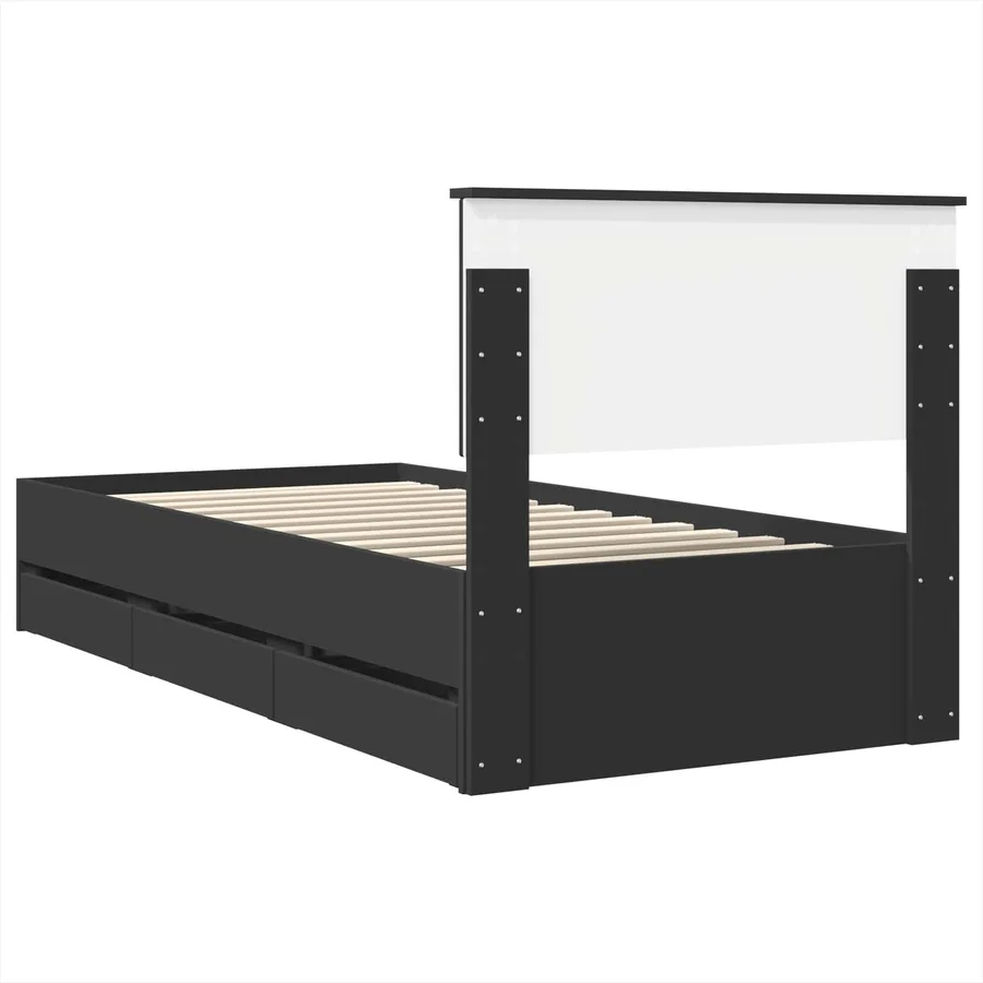 Cadre de lit avec tiroir Noir 90 x 190 cm Bois Ingénierie - 10