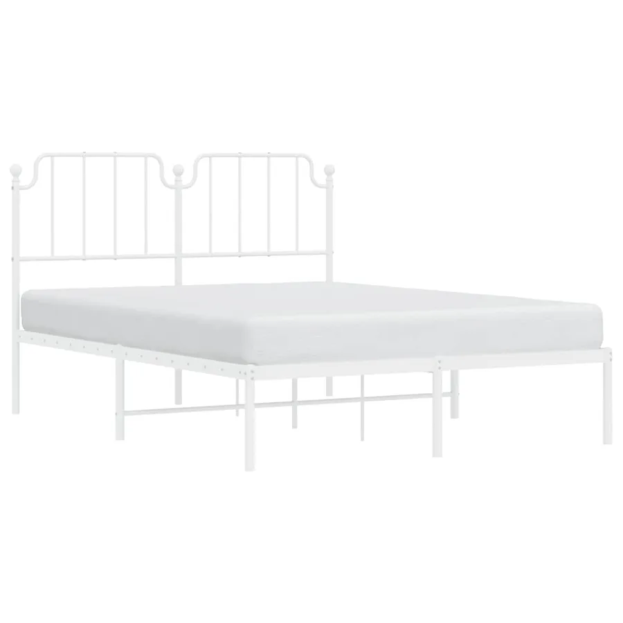 Cadre de lit métal sans matelas et tête de lit blanc 135x190 cm - 4
