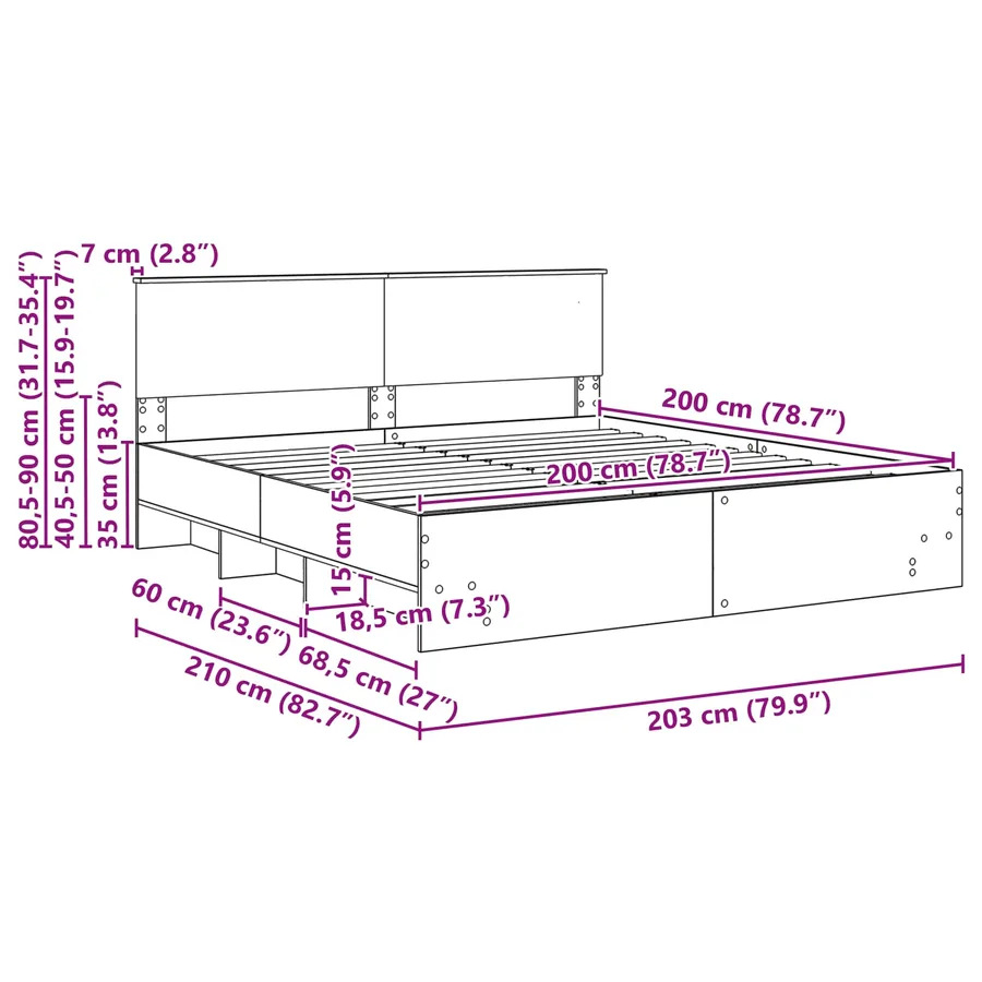 Cadre de lit Chêne fumé 200 x 200 cm Bois d'ingénierie - 13