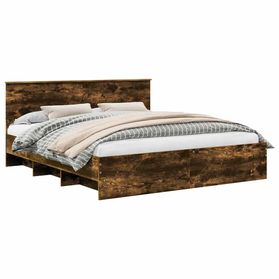 Cadre de lit Chêne fumé 200 x 200 cm Bois d'ingénierie - 2