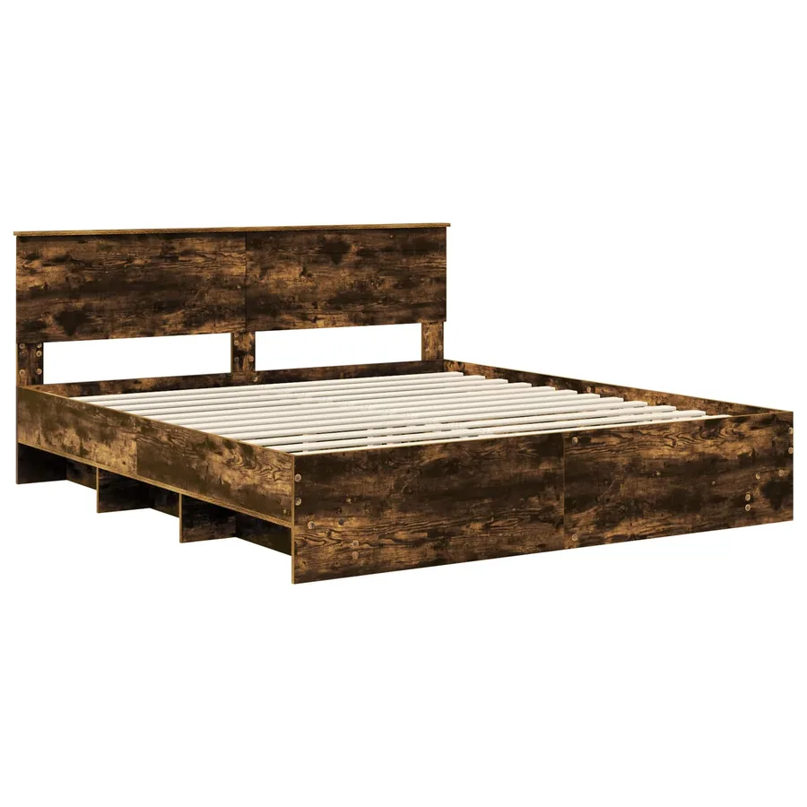 Cadre de lit Chêne fumé 200 x 200 cm Bois d'ingénierie - 4