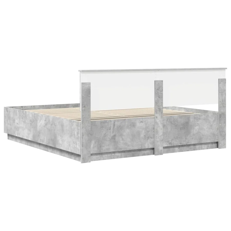 Cadre de lit Gris béton 200 x 200 cm Bois d'ingénierie - 8