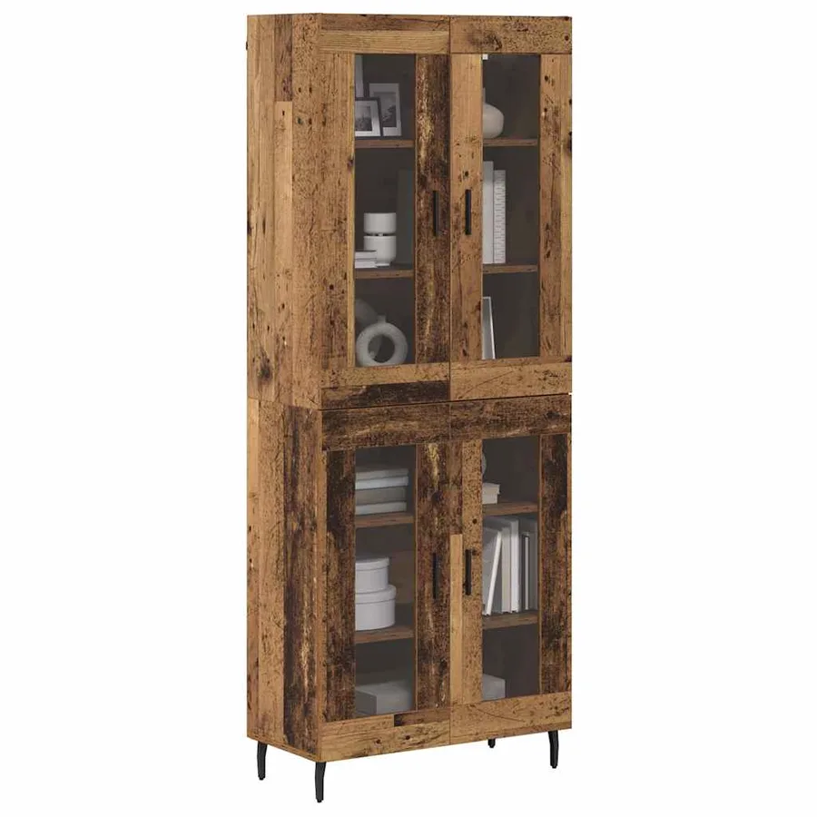 Haut Armoire 2 pcs Bois ancien Bois Aggloméré et Verre - 3