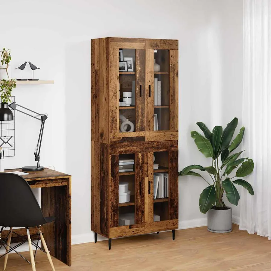 Haut Armoire 2 pcs Bois ancien Bois Aggloméré et Verre - 4