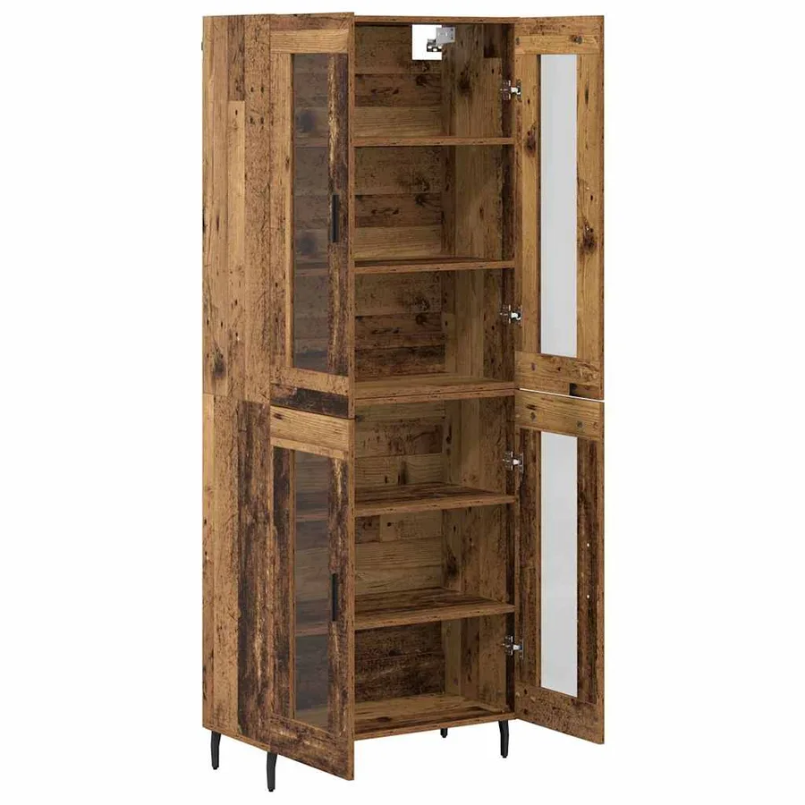 Haut Armoire 2 pcs Bois ancien Bois Aggloméré et Verre - 7