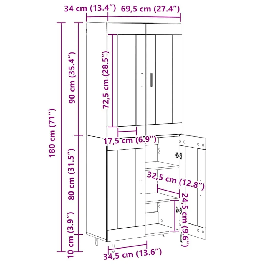 Haut Armoire 2 pcs Chêne noir Bois Aggloméré et Verre - 15