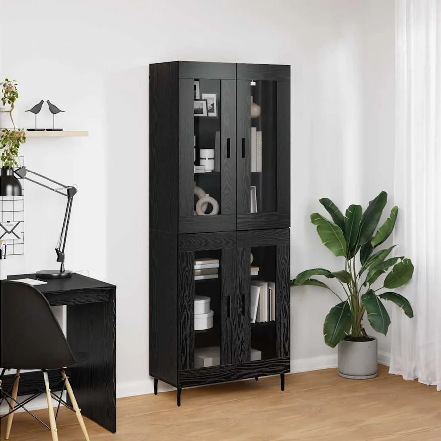 Haut Armoire 2 pcs Chêne noir Bois Aggloméré et Verre - 4