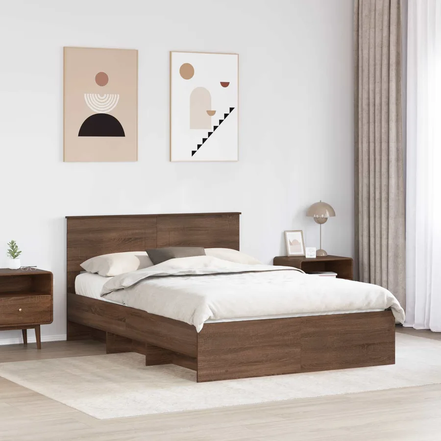 Cadre de lit Chêne brun 150 x 200 cm Bois d'ingénierie - 3