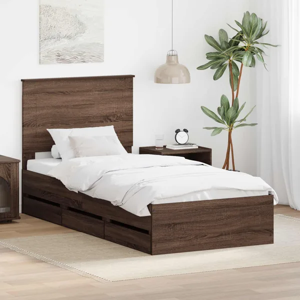 Cadre de lit avec tiroir Chêne brun 75 x 190 cm Bois Ingénierie