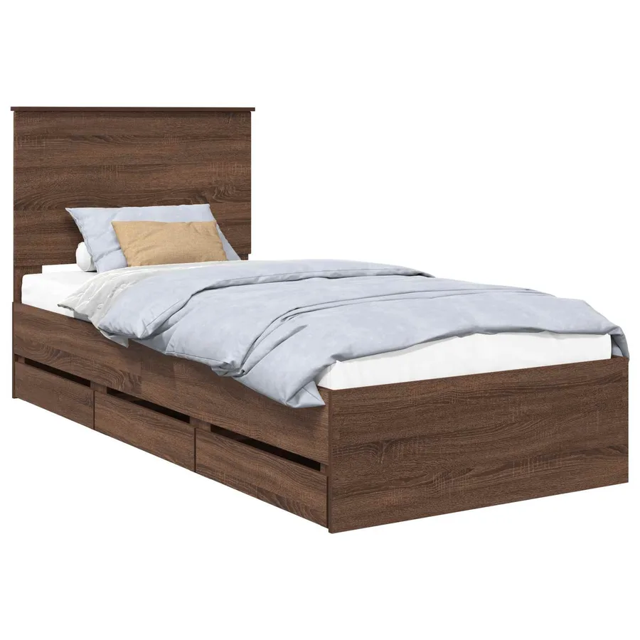 Cadre de lit avec tiroir Chêne brun 75 x 190 cm Bois Ingénierie - 2