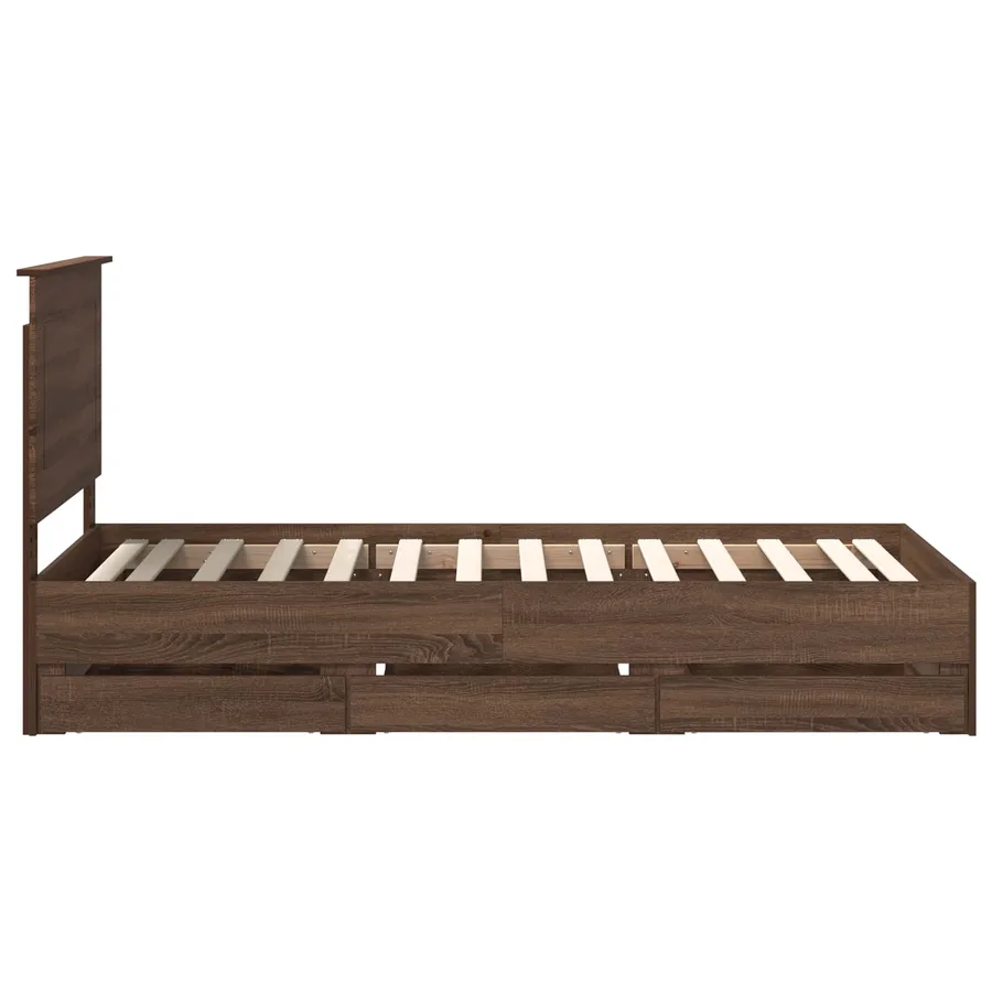 Cadre de lit avec tiroir Chêne brun 75 x 190 cm Bois Ingénierie - 9