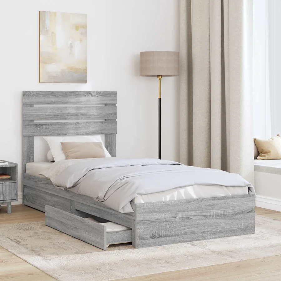 Lit de Rangement Gris Sonoma 90 x 190 cm Bois d'ingénierie - 3
