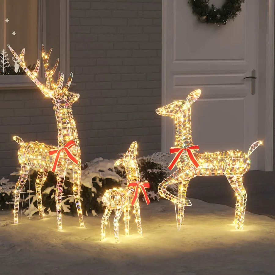 Famille Renne 3 pcs Blanc chaud 67 x 26 x 127 cm PET
