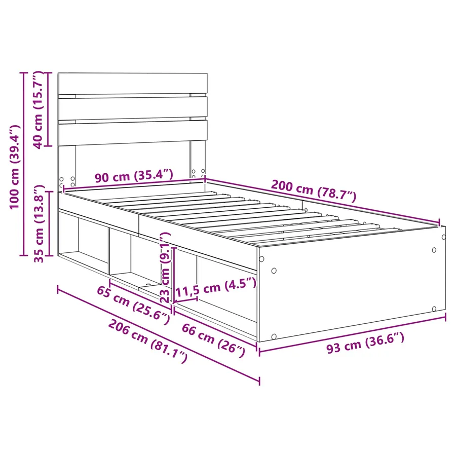 Cadre de lit Bois ancien 90 x 200 cm Pin massif - 13