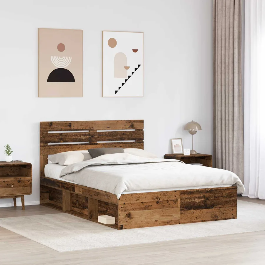 Cadre de lit Bois ancien 140 x 190 cm Pin massif - 3