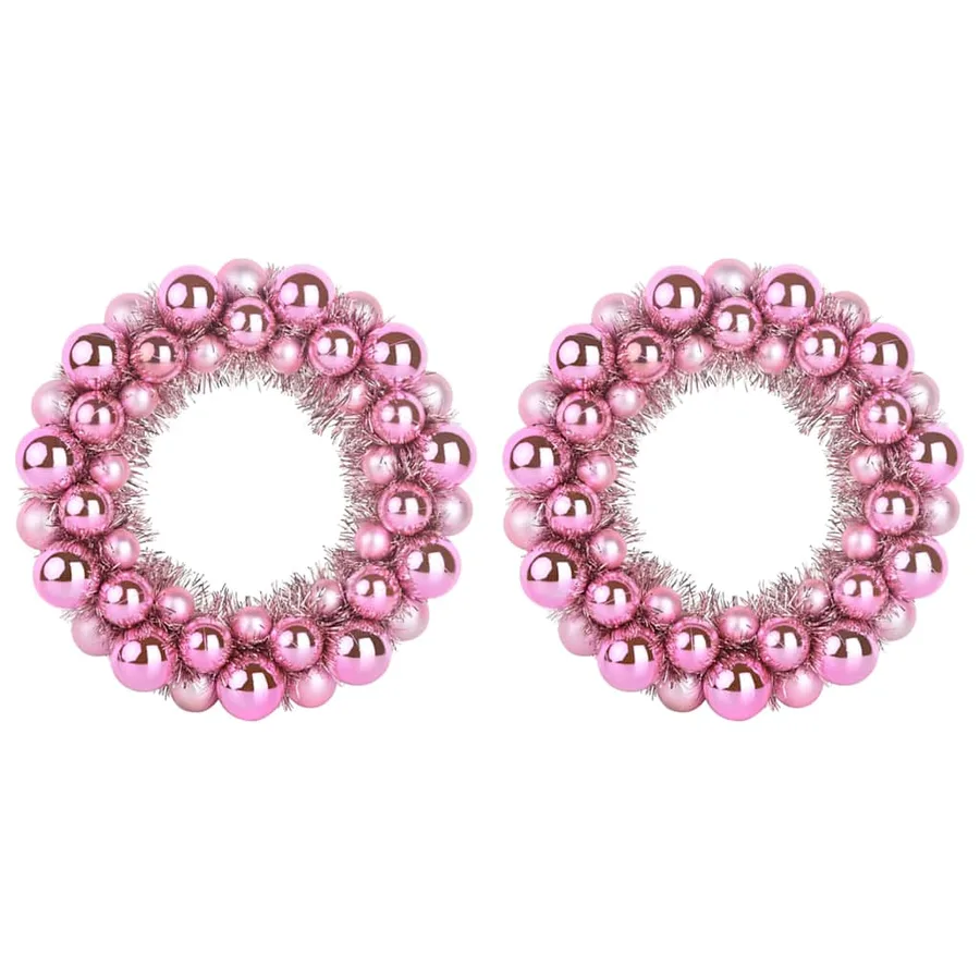 Couronnes de Boules de Noël 2 pcs Rose 33 x 33 x 7 cm - 2