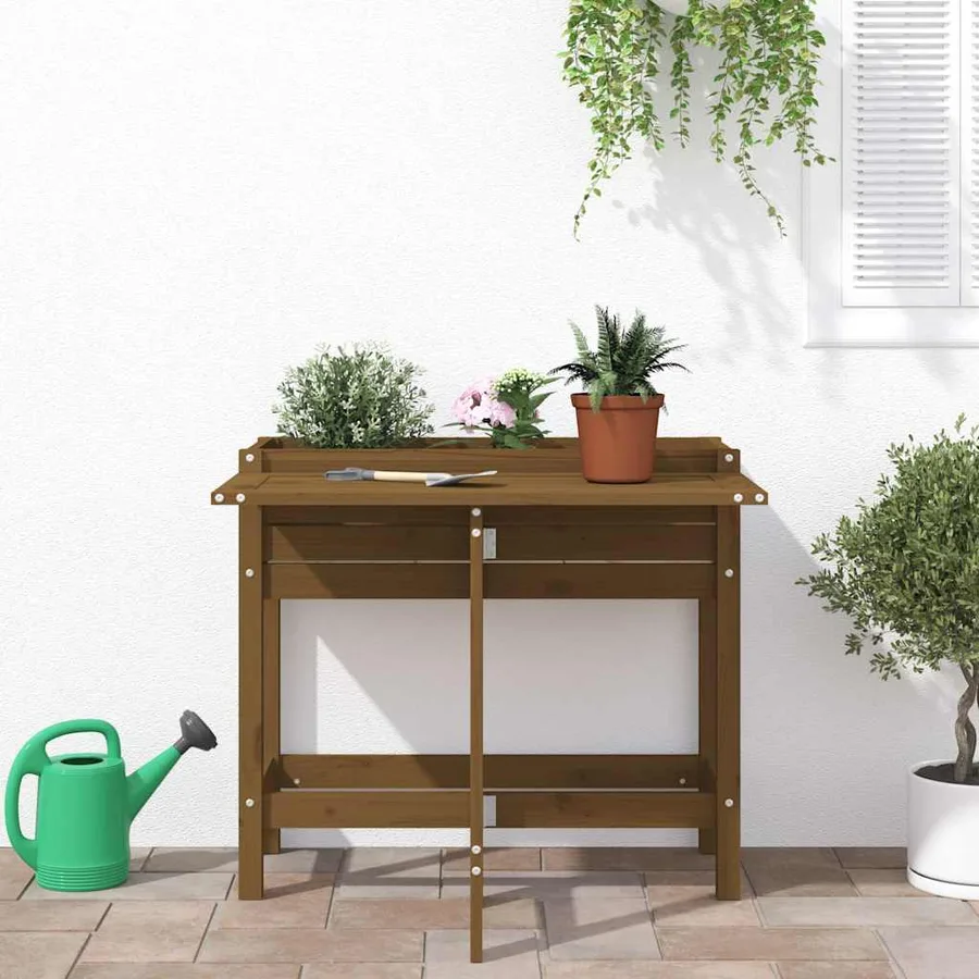 Jardinière de jardin avec dessus pliable brun miel pin massif - 3