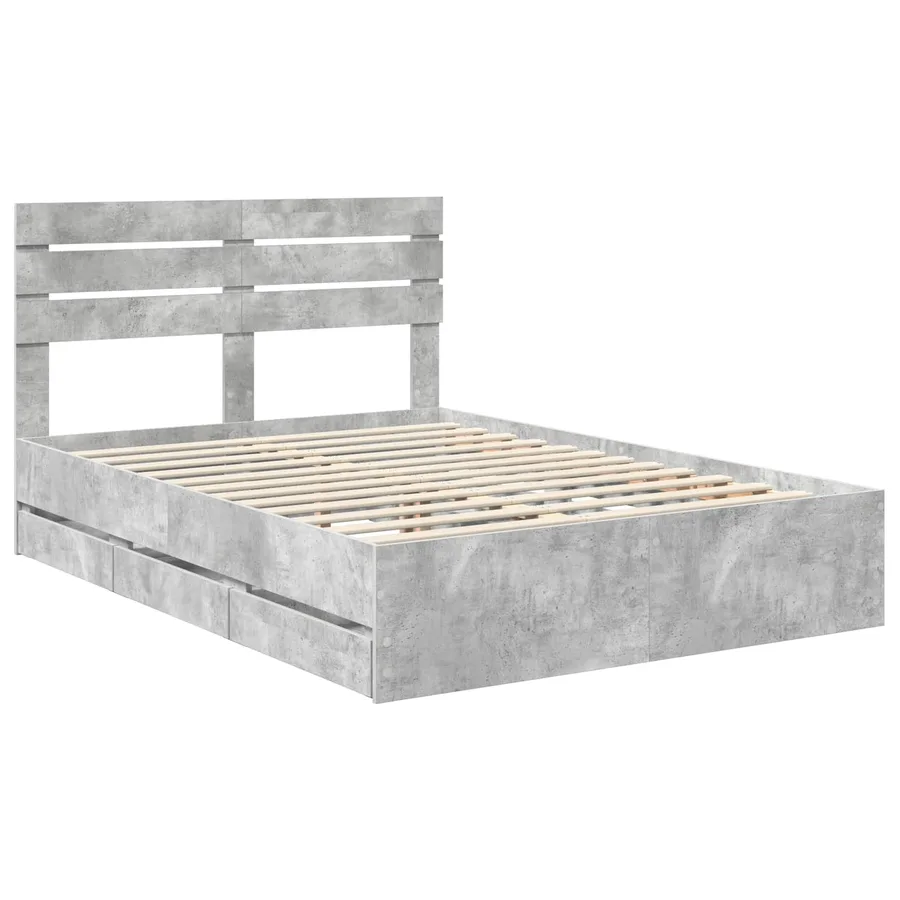 Cadre de lit Gris béton 150 x 200 cm Bois Ingénierie - 4