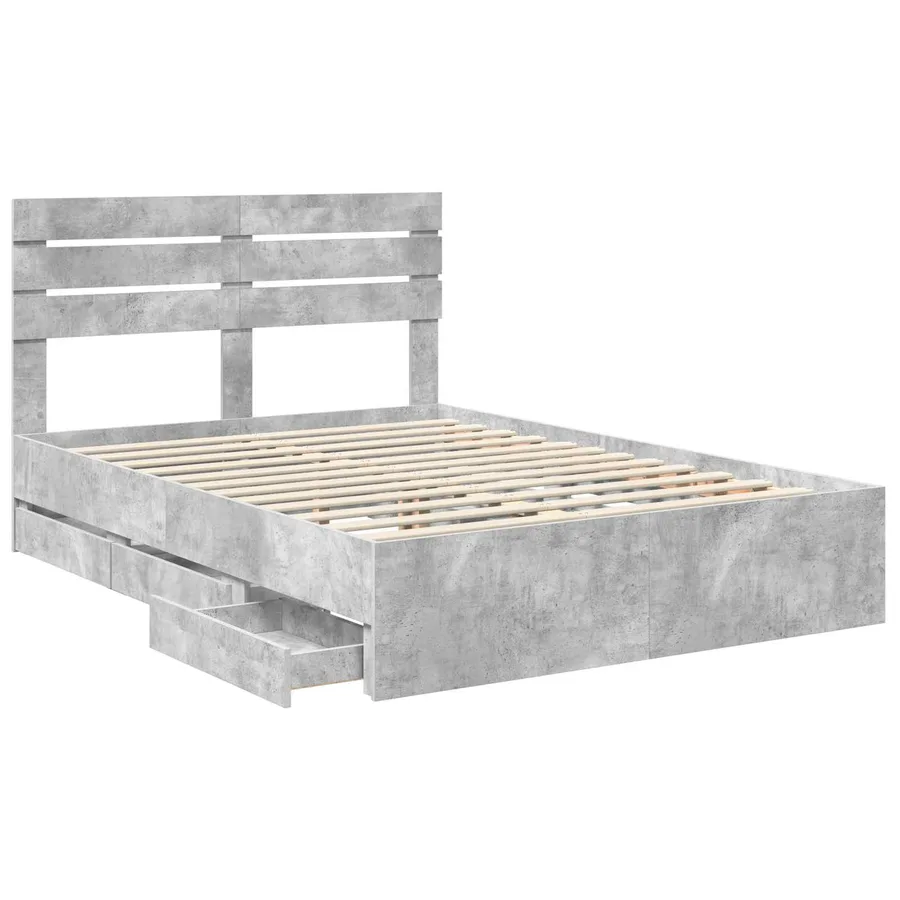 Cadre de lit Gris béton 150 x 200 cm Bois Ingénierie - 5