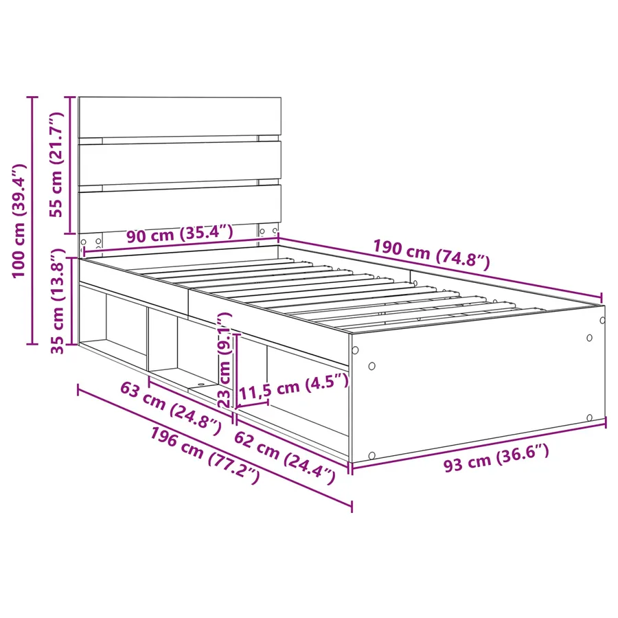 Cadre de lit Blanc 90 x 190 cm Bois de pin massif - 13