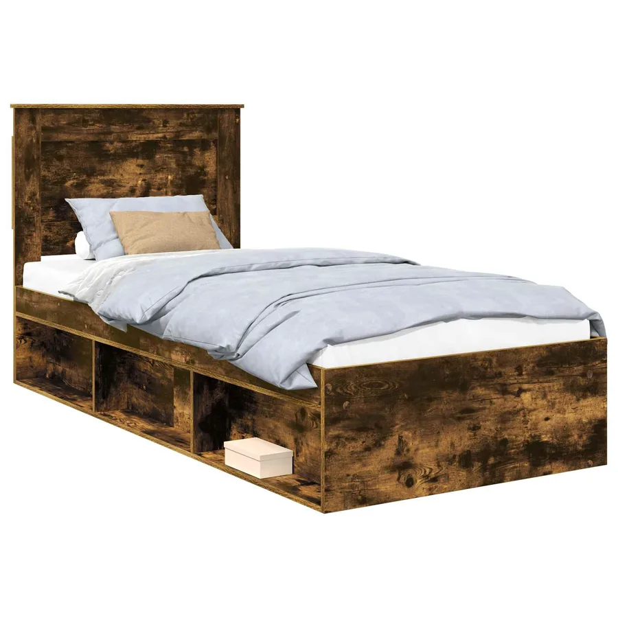 Cadre de lit avec tête de lit Chêne fumé 75 x 190 cm Pin massif - 2