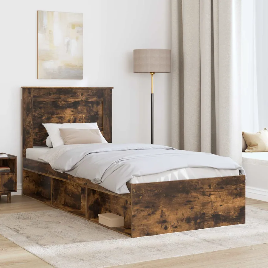 Cadre de lit avec tête de lit Chêne fumé 75 x 190 cm Pin massif - 3