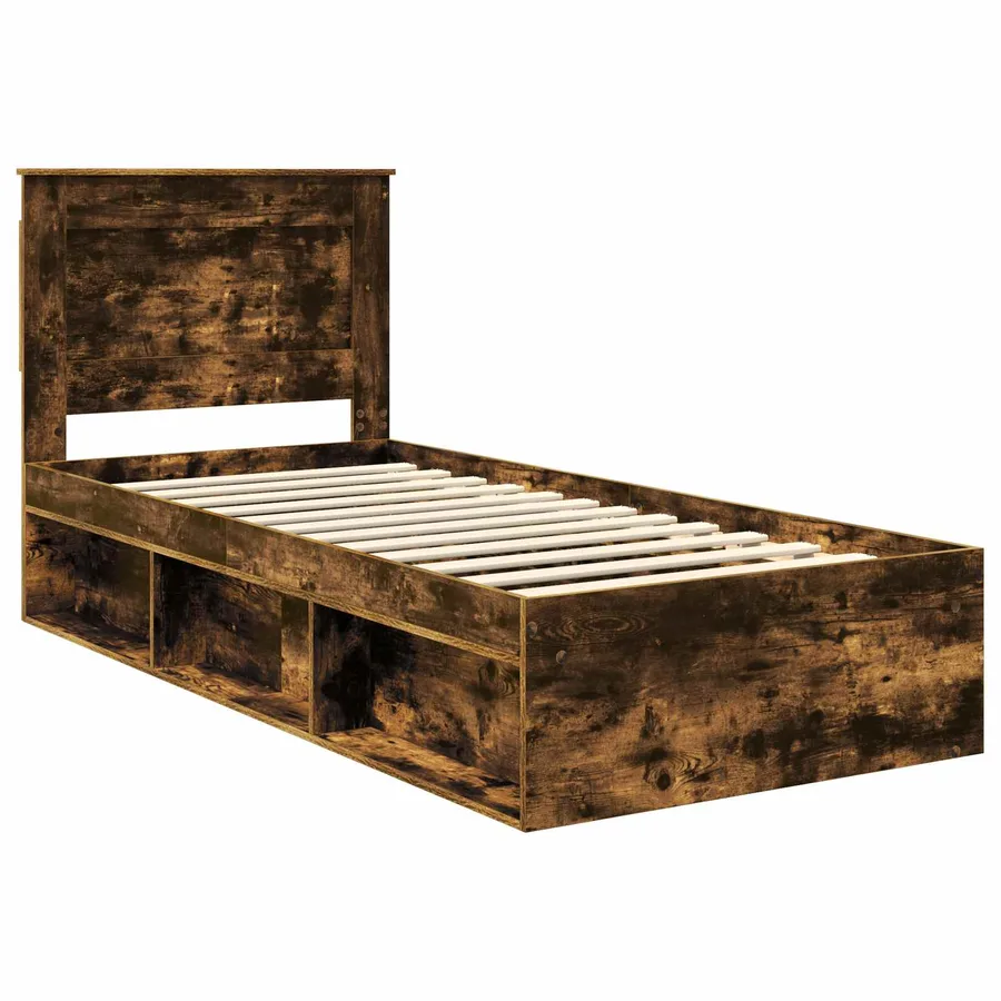 Cadre de lit avec tête de lit Chêne fumé 75 x 190 cm Pin massif - 4