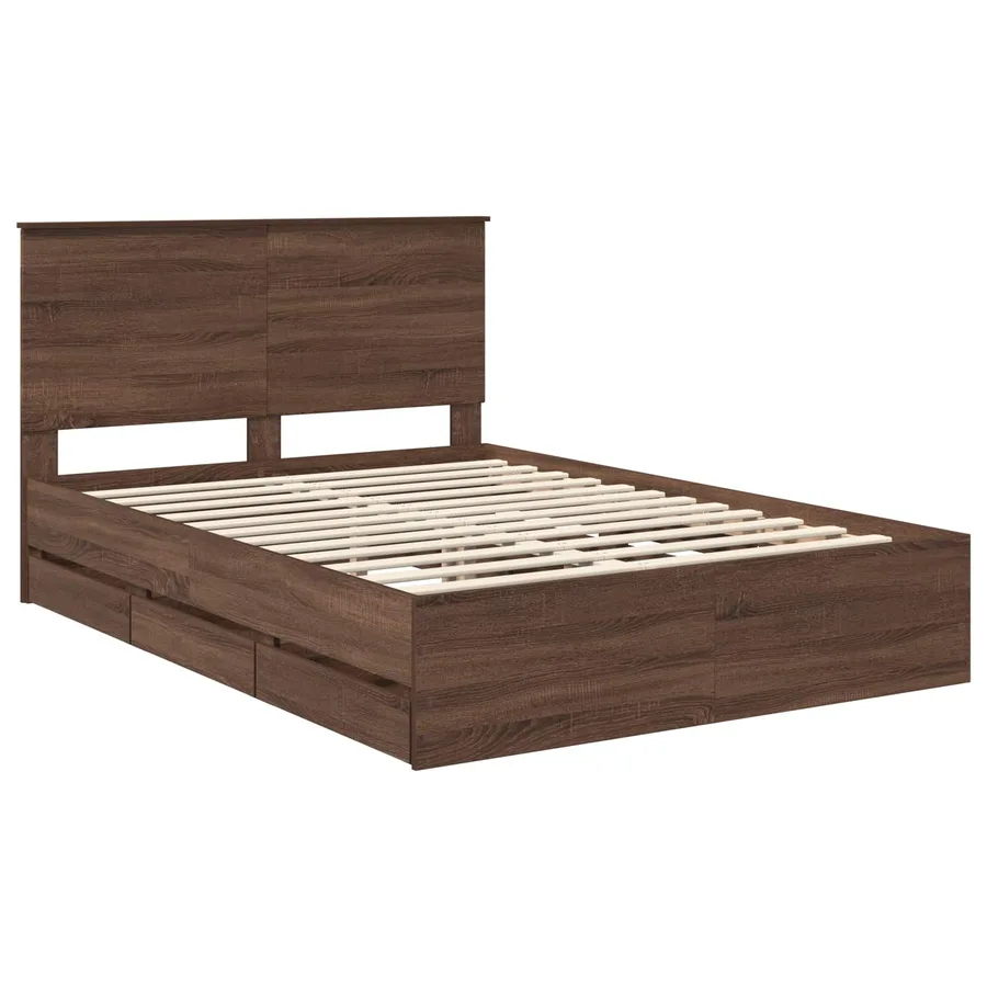 Cadre de lit Chêne brun 150 x 200 cm Bois Ingénierie - 4