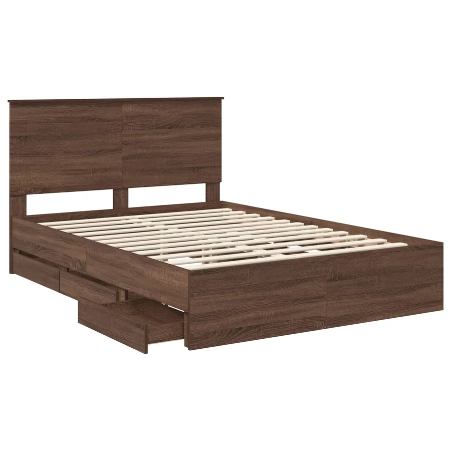 Cadre de lit Chêne brun 150 x 200 cm Bois Ingénierie - 5
